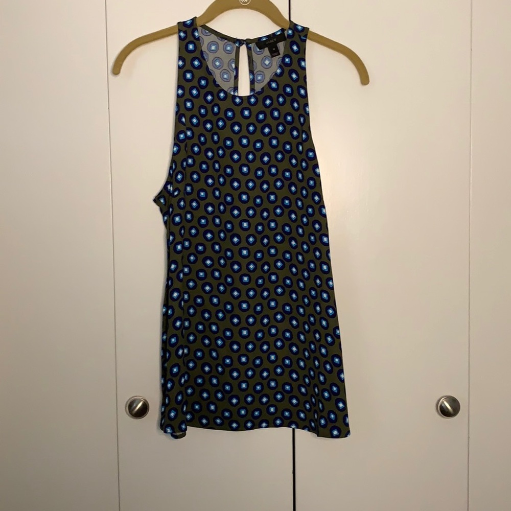 J Crew NWT Geo Print Cutaway Tank Olive Blue 10